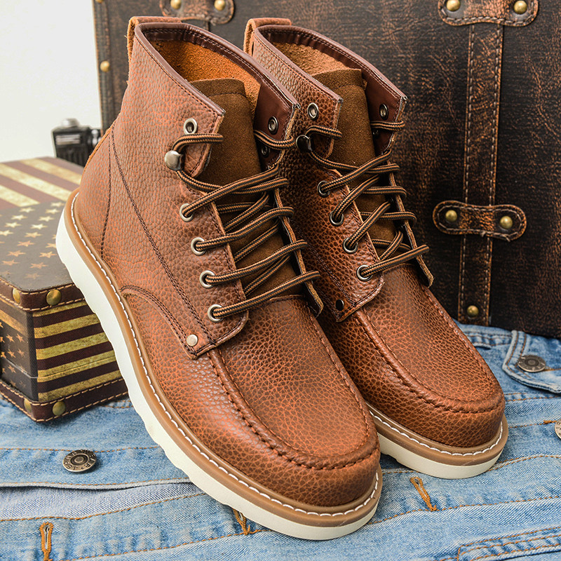 Foreign Trade Lychee Tattoo Face Tooling Boots Genuine Leather Men's Shoes Retro High Cylinder Martin Boots Solid specific mid-cylinder short boot locomotive boots