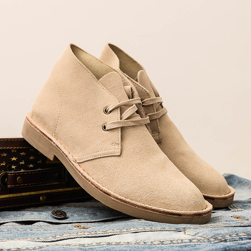 British style casual leather shoes retro mid-top Martin boots suede leather short boots men's desert boots tooling boots locomotive