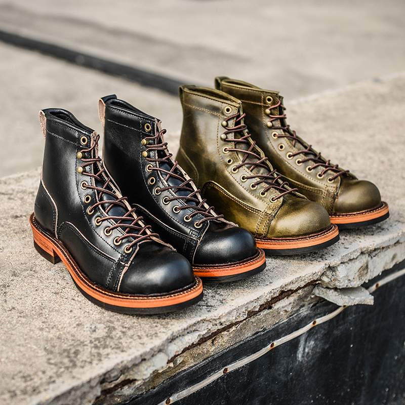 Ameika Round-Toe Work Boots, Short Vintage Martin Boots, High-Top Men's Short-Face Paratrooper Boots, British Style Mid-Top Boots, Trendy