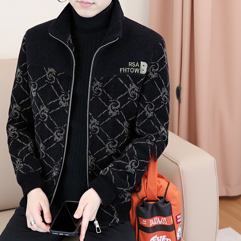 High-End Woolen Coat for Men, New Autumn and Winter Style, Fleece-Lined and Thickened, Stand-Up Collar Casual Jacket, Embroidered Coat for Middle-Aged Men, Trendy High-End Woolen Coat for Men, New Autumn and Winter Style, Fleece-Lined and Thickened, Stand-Up Collar Casual Jacket, Embroidered Coat for Middle-Aged Men, Trendy