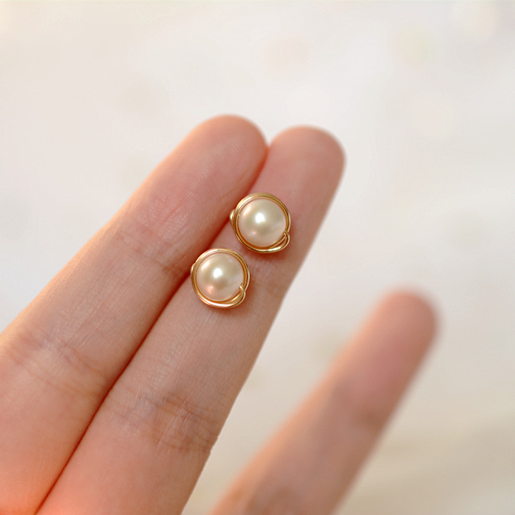 Exciting appearance ~ hand-wound natural perfect round freshwater pearl earrings imported 14k gold earrings gift