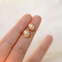 Yan value explosion table ~ hand-made silk natural round flawless freshwater pearl earrings imported 14K gold earrings gift
