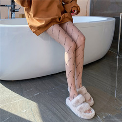 Black Letter-Printed Thin Sexy Stockings, Black Ins-Style Pantyhose, Snag-Resistant Leggings for Women