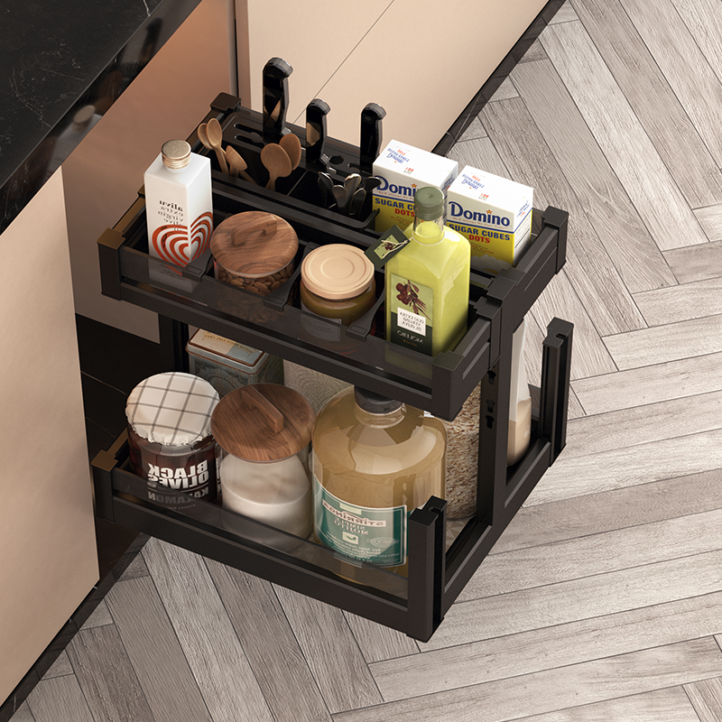 kitchentime kitchen integral cupboard drawer-star Black Crystal Glass Modular Condiment Pull Basket