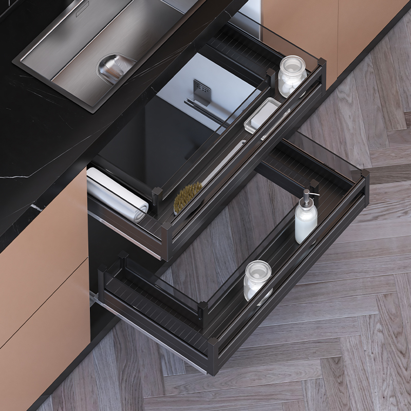 kitchentime kitchen integral cabinet drawer sink under bottom black crystal all aluminum alloy tool pull basket