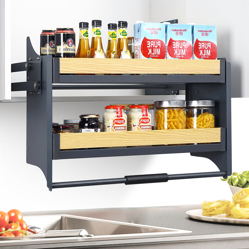 Hanging Cabinet Lift Pull Basket Kitchen Overall Cupboard Cushion up and down pull-out machine seasonings stainless steel built-in object containing layer frame blue