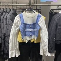 NUT CXKE UR2021 spring French vintage niche design knitted fake two-piece shirt blouse stitching