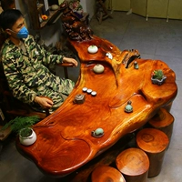 Red Huaxu Wood Croot Carving Teable Teab