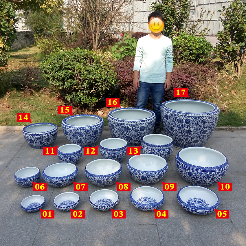 Jingdezhen Ceramic fish tank gold fish tank UTurtle cylinder lotus sleeping lotus vase Potted plant bowl lotus flower pot tea washing pen wash large number-Taobao