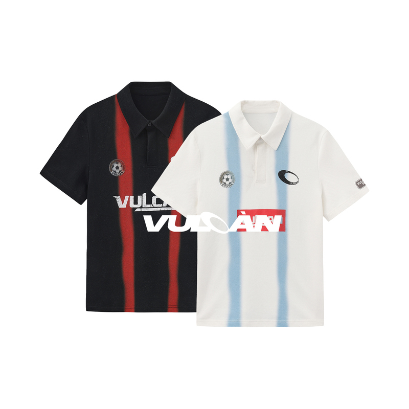 Vulcan Store Retro Football Style Striped Polo Shirt for Men and Women, American Casual Short-Sleeved Top