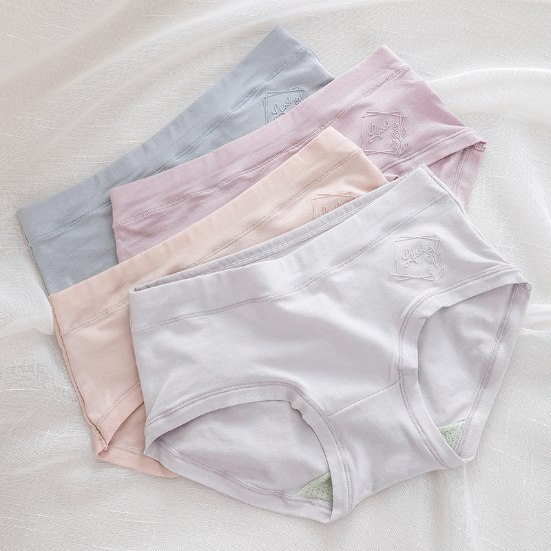 4 girls'underwear ladies' pure colour cotton antibacterial crotch mid-waist new girl student Japanese Triangle safety trouser head