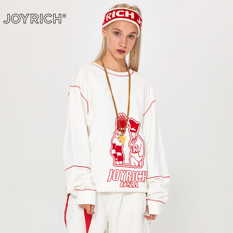 JOYRICH popular logo lovers cartoon round collar turtleneck loose trend contrast color loose hoodie