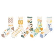 玻璃丝袜子女ins潮中筒袜夏季薄款小花菱形格日系外穿透明卡丝袜