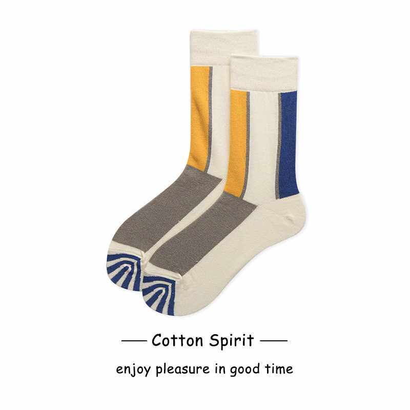 Cotton spirit Unisex cotton personality contrast stitching couple's midstocking simple striped design