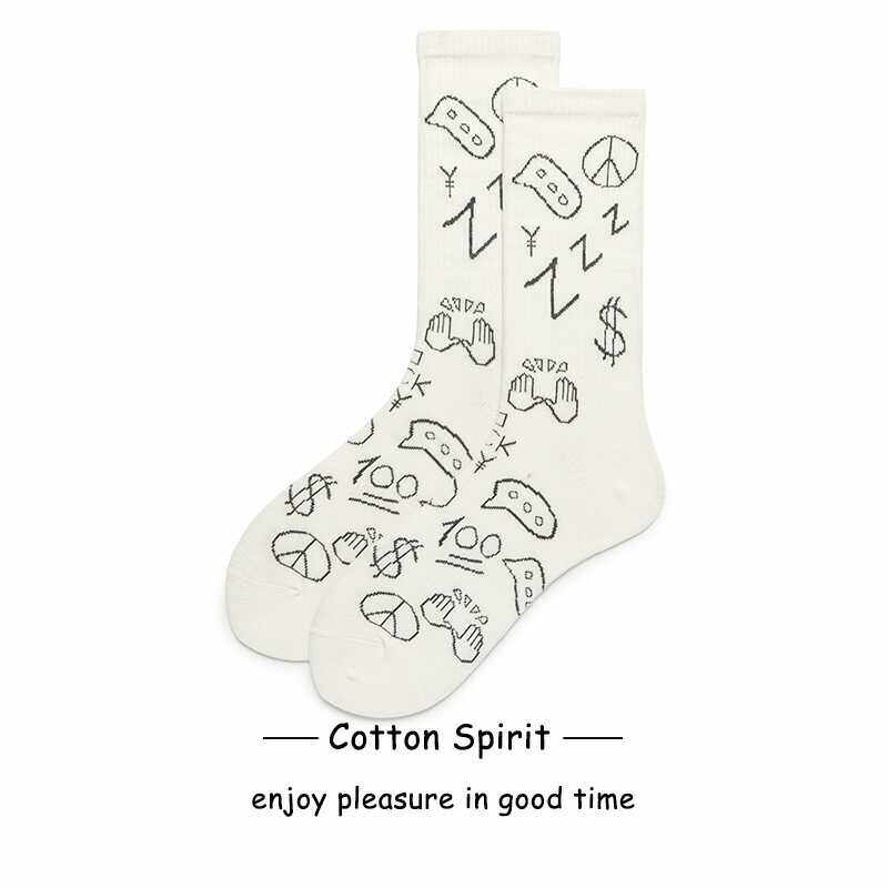 Cotton Spirituality Ins pure cotton with long heaps Sox children's street graffiti retro wind threaded long cylinder stockings couple-Taobao