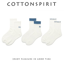 棉花精神  袜子女中筒袜春秋季薄款外穿潮ins潮男流字母运动白色