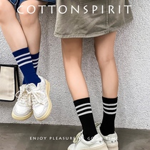 袜子男女长袜春夏季三条杠条纹日系学院风滑板运动情侣黑白中筒袜