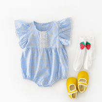  Baby girl clothes summer thin triangle romper princess bag fart clothes pure cotton one-piece flying sleeve baby girl clothes