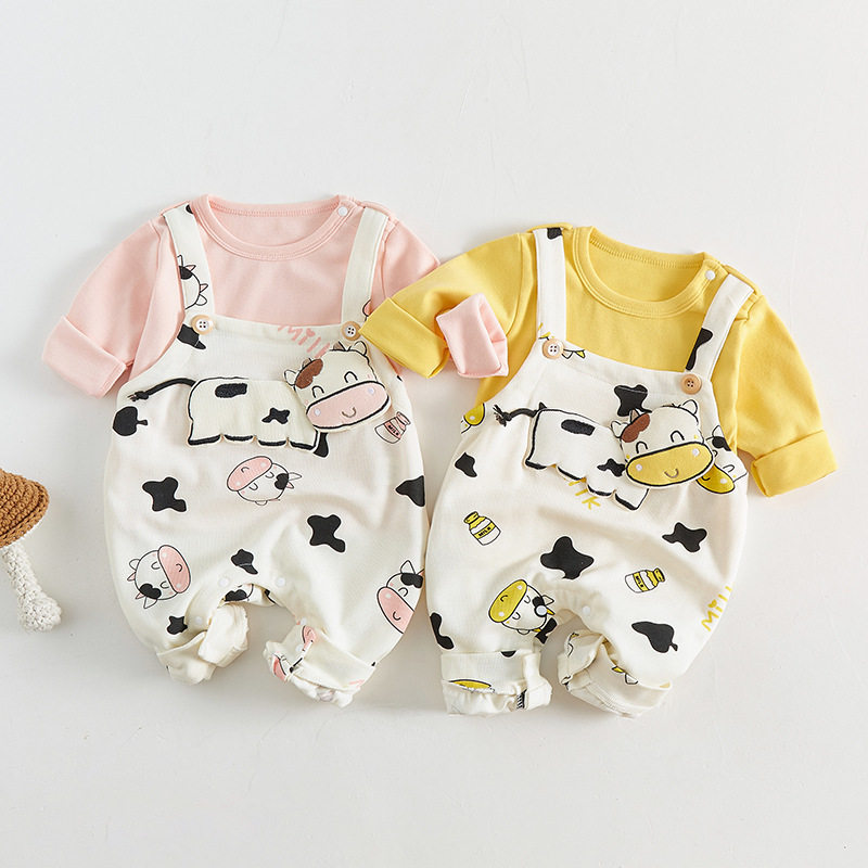 Baby back with pants suit Two sets of spring dress female male baby clothes Spring and autumn clothes foreign air can open crotch 0-1-2 years old 