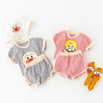  Baby short-sleeved vest shorts two-piece suit summer thin female and male baby clothes split cotton T-shirt summer clothes