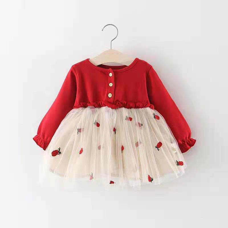Bubble sleeved baby skirt spring and autumn baby princess autumn dress one year old baby skirt gas dress