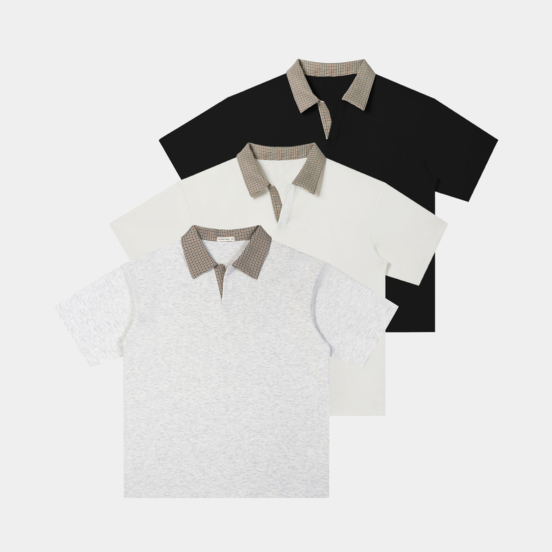 Lycra Cool Air Layer Houndstooth Patchwork Polo Collar T-Shirt Dongjie Lycra Cool Air Layer Houndstooth Patchwork Polo Collar T-Shirt Dongjie