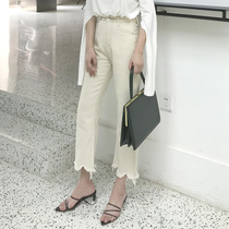 (LAMBO exclusive @ te) Straight wavy burred rice white jeans