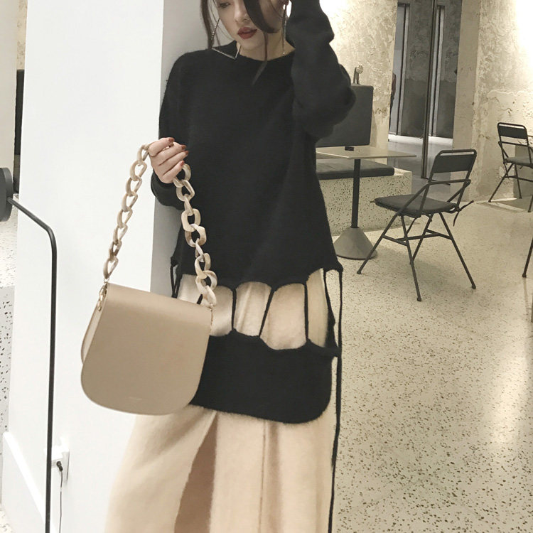 (LAMBO Exclusive) Long Fiber Lycra Mohair Wool Hollow Hole Sweater