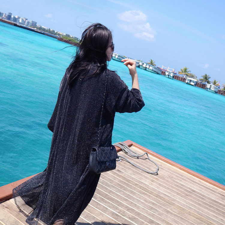 (LAMOBO exclusive @ special) sparkling metal silhouette oversize long cardigan