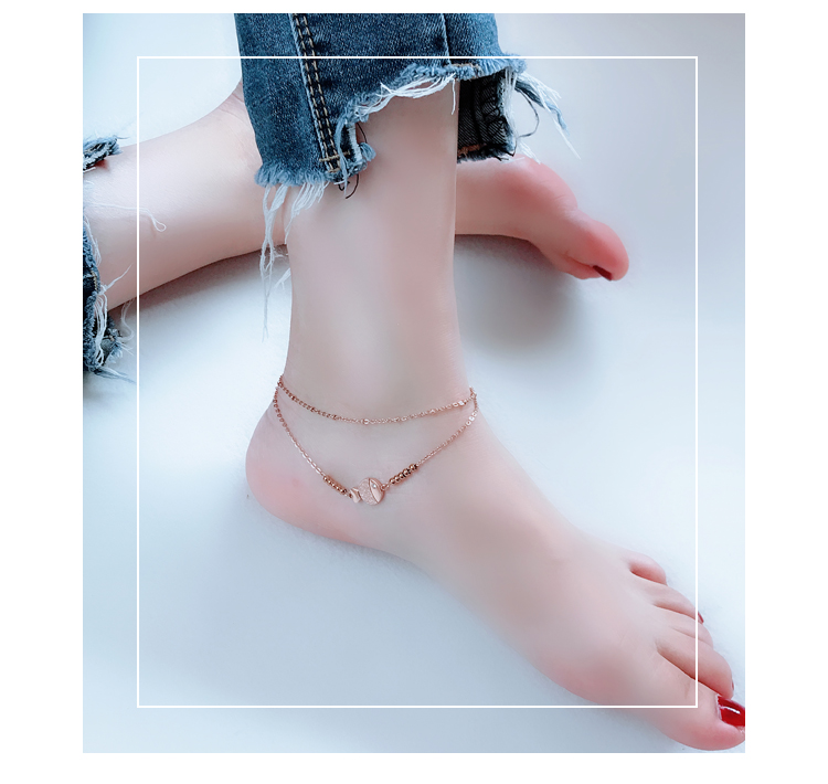 Phiên bản Nhật Bản và Hàn Quốc bằng thép titan vàng hồng vòng chân nữ không phai đôi chuông thủy triều người hoang dã đơn giản cá tính bạn gái chuỗi chân - Vòng chân lắc chân bạch kim