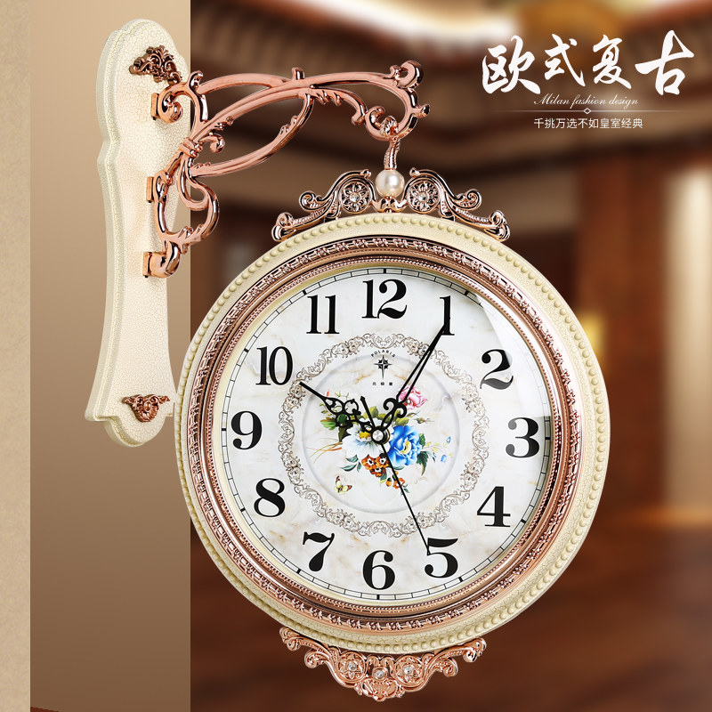 Polaris European double-sided mute wall clock Living room creative pastoral clock Fashion modern light luxury household quartz clock