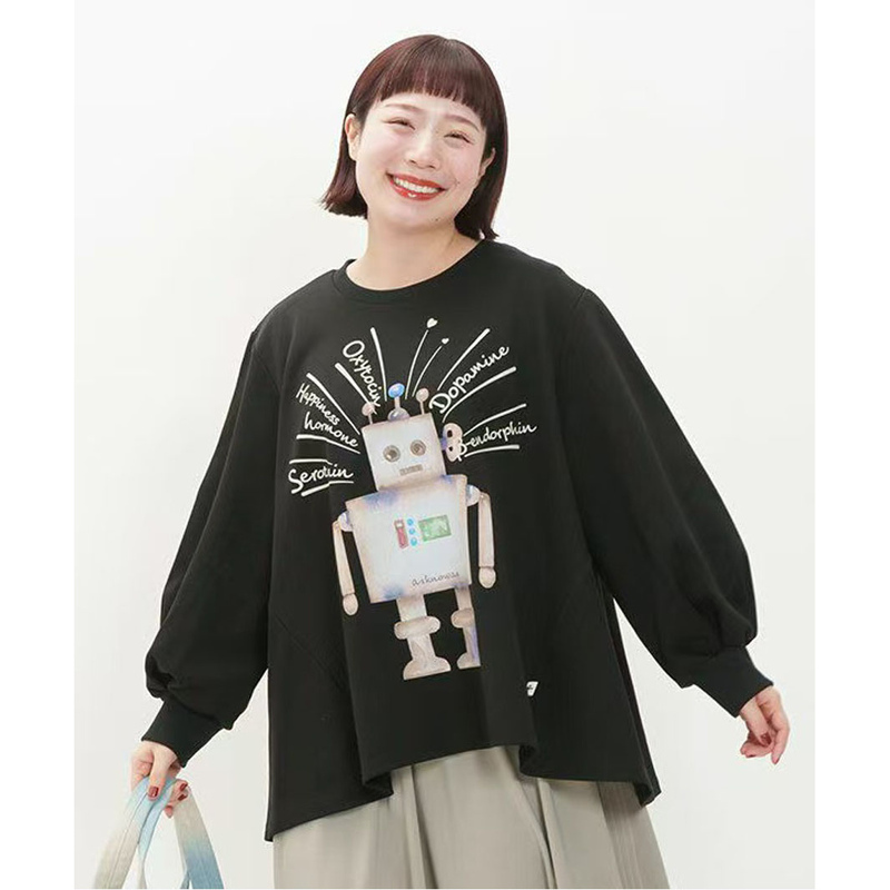 A-Shaped Radiating Hem Spring 70% Cotton Thin Sweatshirt Japanese Style Plus-Size Women's Thick Trendy Wide-Sleeve Knit Top T-Shirt