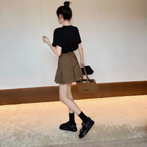 RUBBIT2021 summer New temperament retro high waist thin turmeric Plaid a dress skirt skirt pants