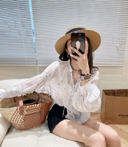 Rubbit chic2021 New temperament cute small wave point loose casual sunscreen shirt sling set