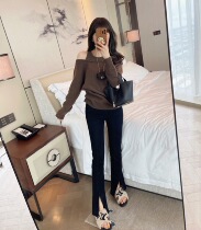 RUBBIT 2021 Winter New Product Careful with a loose shoulder knitting sweater and wool mixing long coat