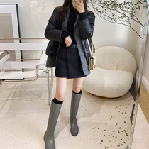 Rubbit chic11 11 winter new warm and thin woolen stitching fake two pieces of long velvet feather clothing