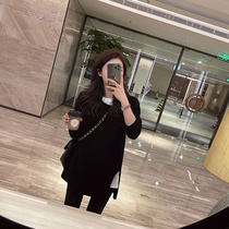 Rubber chic 2020 Winter new hem split proportion design cashmere round neck mid-length sweater