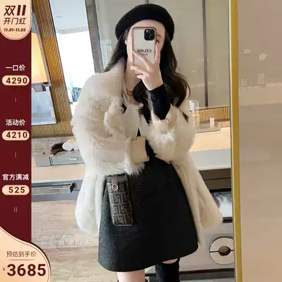 Rubbit chic 2020 Winter new boutique cattle temperament lapel medium and long version of fur one coat