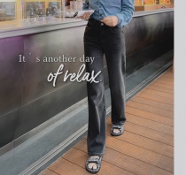 Rabbit Rabbit Vip Shop 2022 Early Spring New Product High Waist Big Long Legs Trendy Fine Grey Loose Straight Barrel Jeans Women