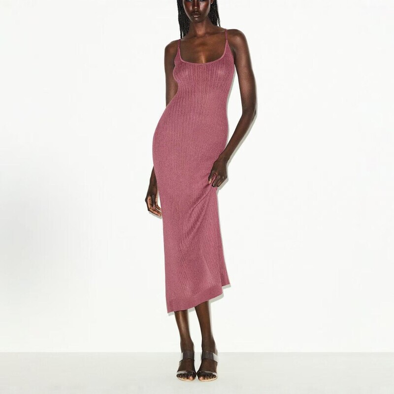 [Official Authentic Product] Skims Kardashian Knitted Slip Dress with Back Slit, Waist-Slimming Dress, Long Dress for Women