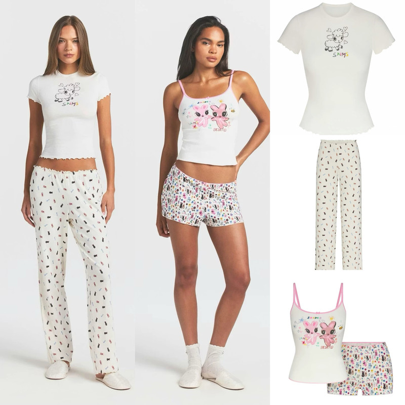 [Official Authentic Product] Skims Easter Series Logo Pointelle Lamb Print Short Sleeve T-Shirt Set