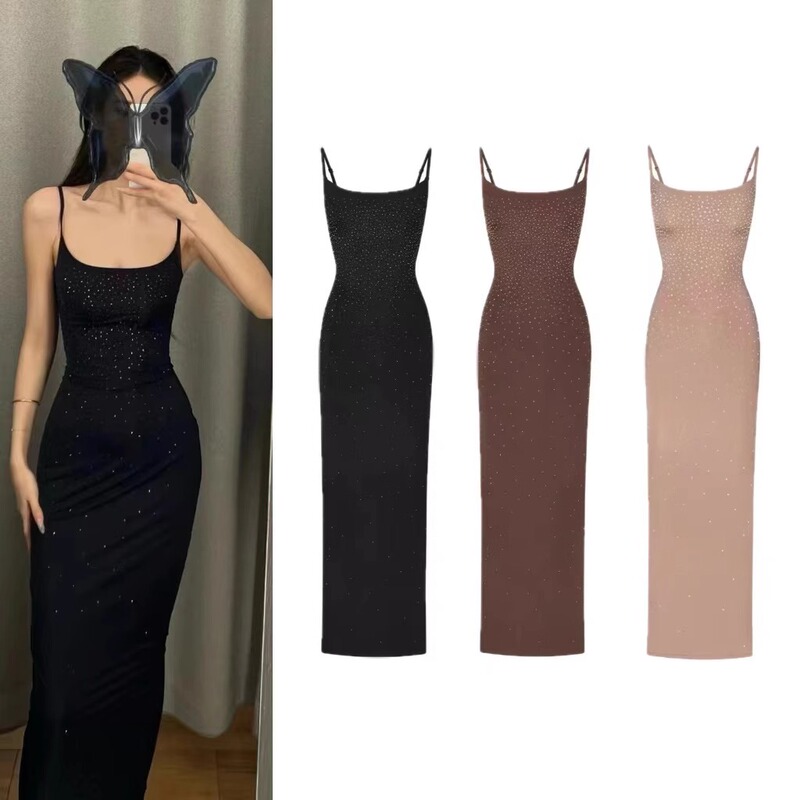 [Official Authentic Product] Skims Kardashian Style Rhinestone Sequin Slim Fit Bodycon Strap Dress for Women