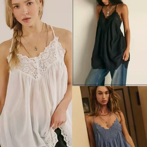 [Official Authentic Product] Free People Lace Long V-Neck Camisole Loose Pure Desire Sexy Homewear Top