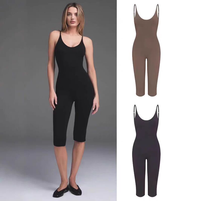 [Official Authentic Product] Skims Kardashian Strappy Jumpsuit Stretchy Tight Backless Romper Capri Pants for Women