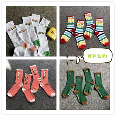 golf small flower joint casual socks embroidery hip-hop music peripheral ins Wind color pattern gradually layer lob