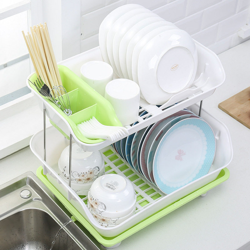Good Plastic Double Layer Kitchen Shelve Thickened Plastic Drain Rack Bowl Rack Cutlery Bowls Chopstick Containing shelf Bowl Rack Large