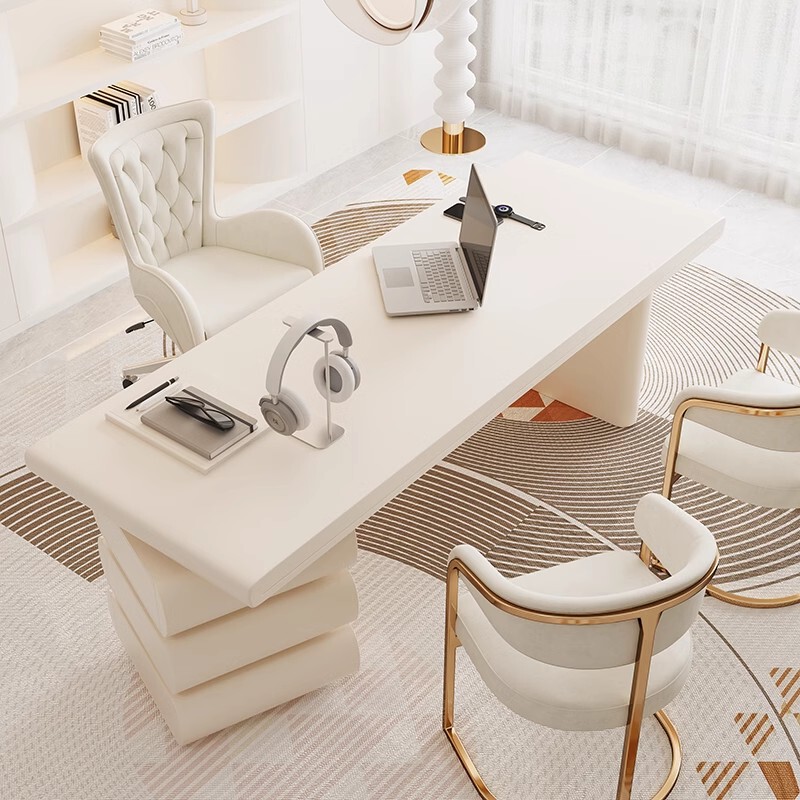 Cream-Colored Lacquered Desk, Workbench, Consultation Desk, Light Luxury, Simple Modern Home-Use, Trendy Executive Desk, Office Desk and Chair