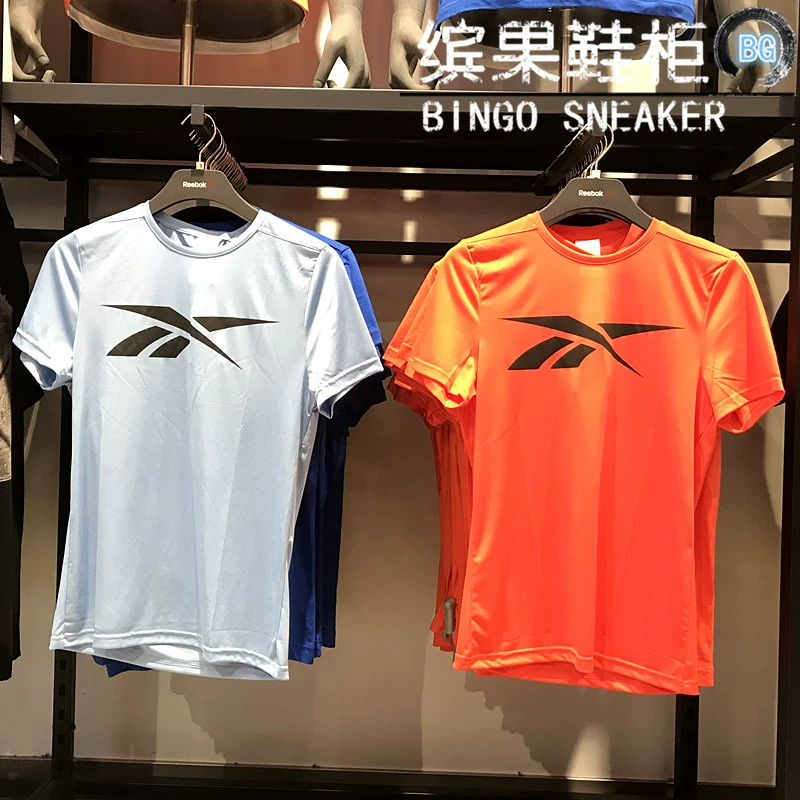 Binguo tủ giày Reebok Reebok nam lớn LOGO tập thể dục nhanh khô Áo phông ngắn tay FK6178-FK6183 - Áo phông thể thao