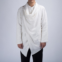 Cotton linen Tang suit Zen medium long robe mens cloak windbreaker jacket retro gown literary robe Taoist clothing