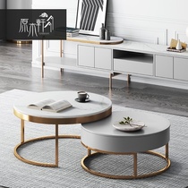 Italian light luxury rock board round coffee table TV cabinet combination Nordic postmodern simple small apartment Marble coffee table